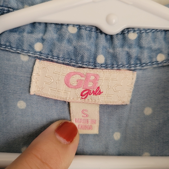 GB girls Polka Dot Shirt Dress, size Small, Blue & White - Picture 4 of 11